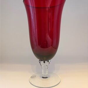 Colony (Czech Republic), Ruby Red Glass With A Clear Decorative Stem. 7.34 Tall